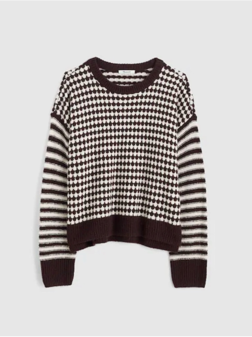 Madewell Mixed Stripe Pullover Sweater, size medium, molasses & ivory combo